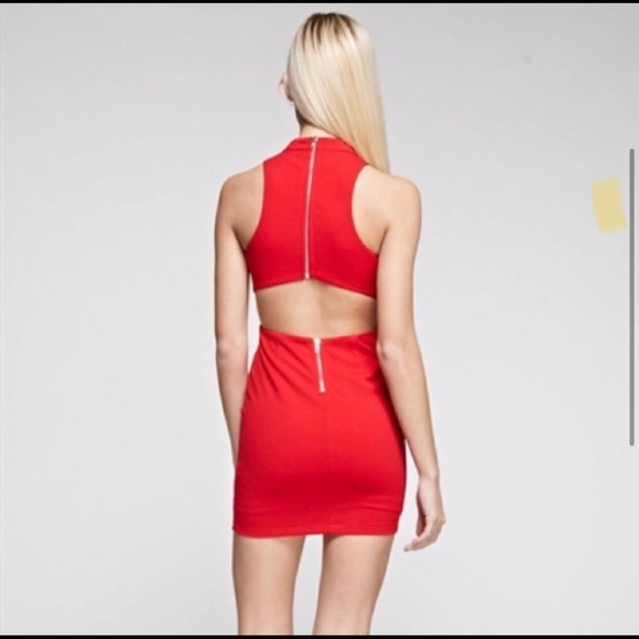 SMALL - TEA N CUP CUTOUT TRIM BODYCON RED DRESS - Picture 3 of 3